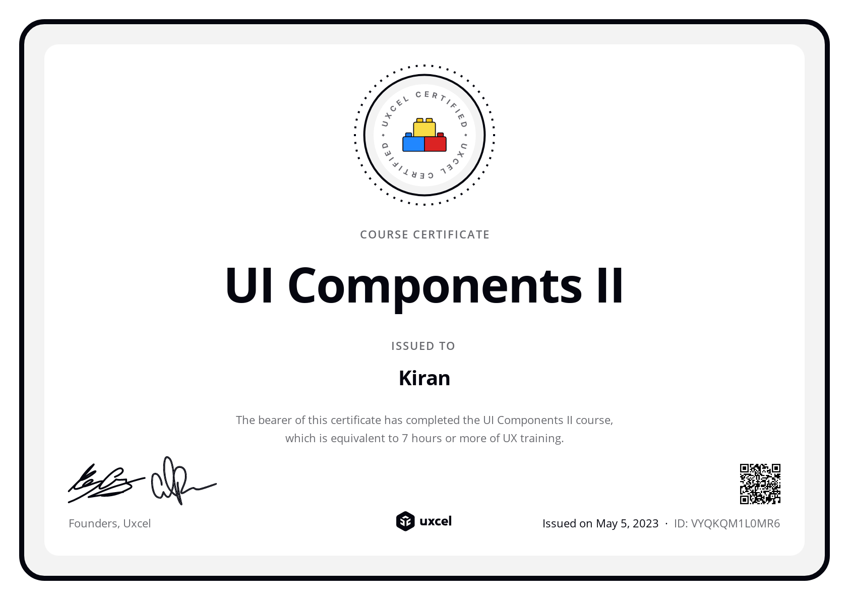 Kiran's certificate